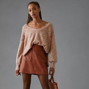 Pilcro Anthropologie NWT Deep V Sweater Spacedye Slouchy Size Large